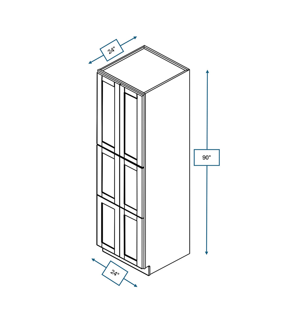 Malibu White 24 in. Wide x 24 in. Deep x 90 in. Tall - Pantry Shaker Cabinet