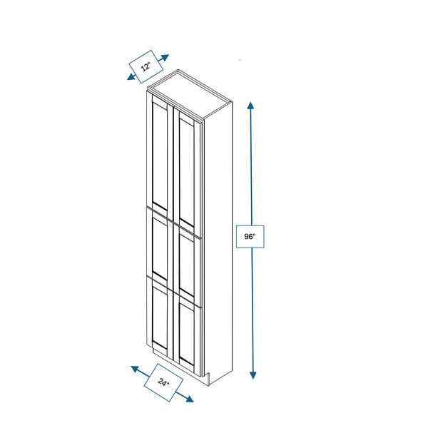 Malibu White 24 in. Wide x 12 in. Deep x 96 in. Tall - Fridge End Shaker Cabinet