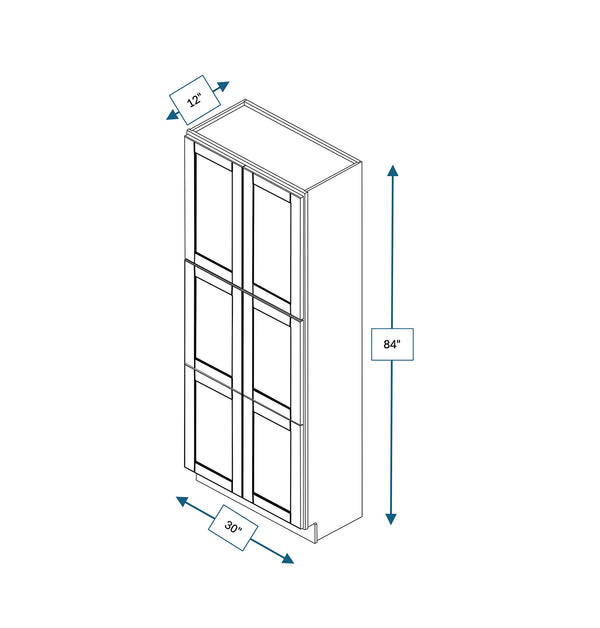 Malibu White 30 in. Wide x 12 in. Deep x 84 in. Tall - Fridge End Shaker Cabinet