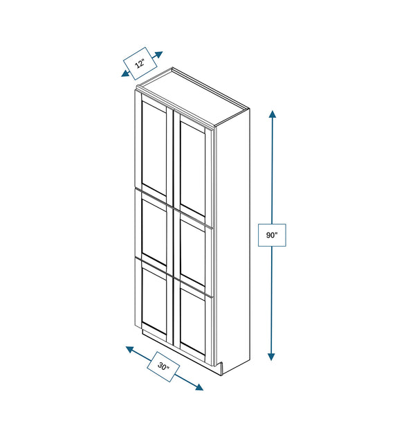 Malibu White 30 in. Wide x 12 in. Deep x 90 in. Tall - Fridge End Shaker Cabinet