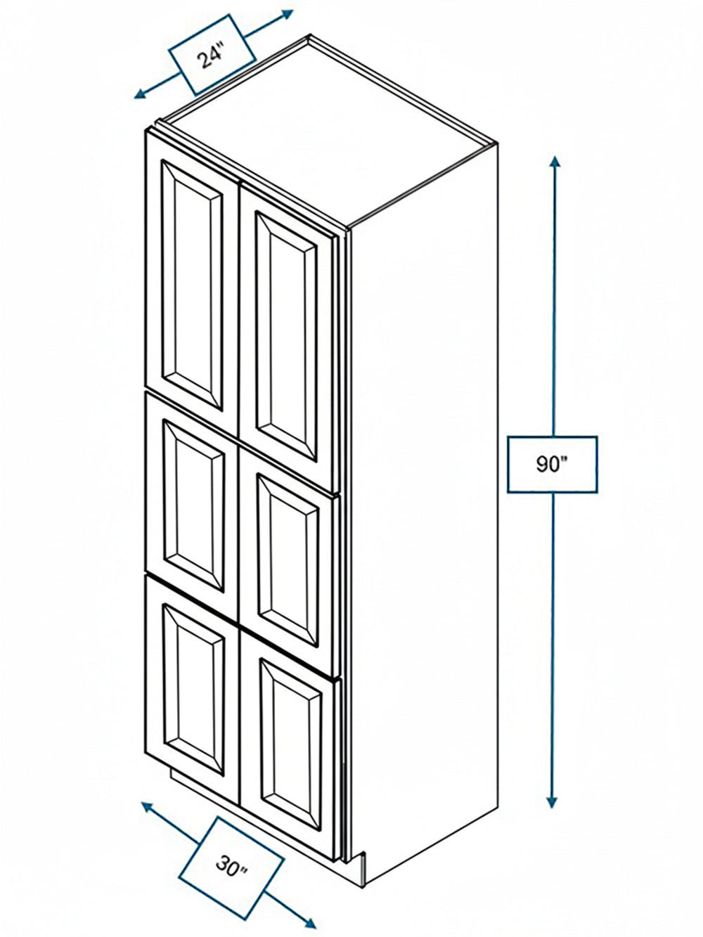 Wexford White Oak Bevel Shaker Pantry Cabinet 30 in. x  24 in. x 90 in.