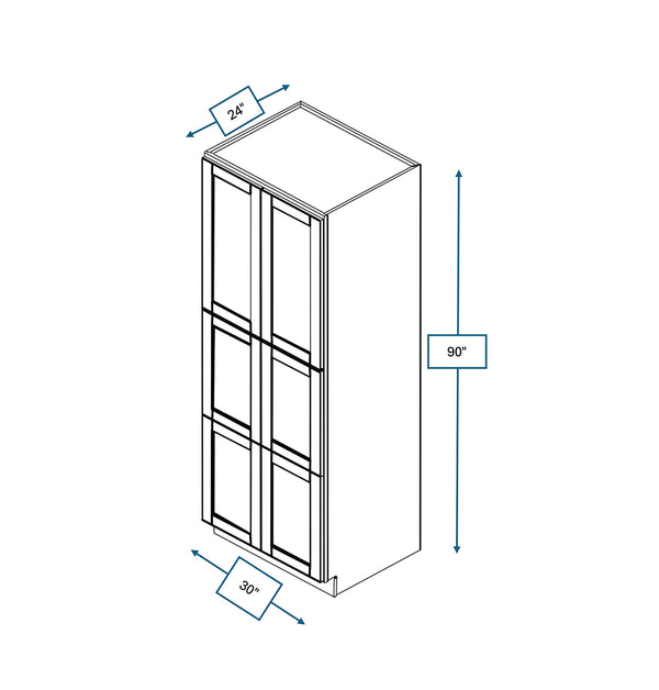 Malibu White 30 in. Wide x 12 in. Deep x 90 in. Tall - Fridge End Shaker Cabinet