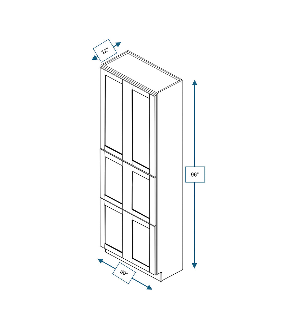 Malibu White 30 in. Wide x 12 in. Deep x 96 in. Tall - Fridge End Shaker Cabinet