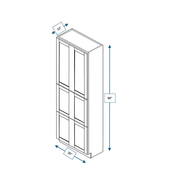 Malibu White 30 in. Wide x 12 in. Deep x 96 in. Tall - Fridge End Shaker Cabinet