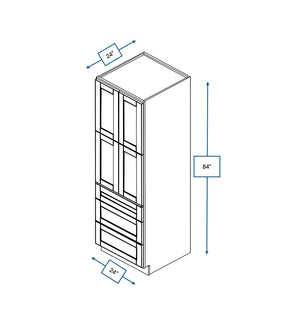 Malibu White 24 in. Wide x 24 in. Deep x 84 in. Tall - 3-Drawer Pantry Shaker Cabinet