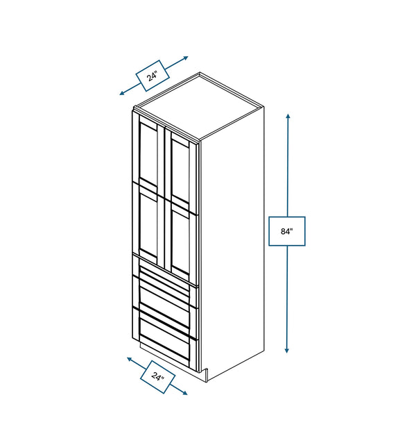 Malibu White 24 in. Wide x 24 in. Deep x 84 in. Tall - 3-Drawer Pantry Shaker Cabinet