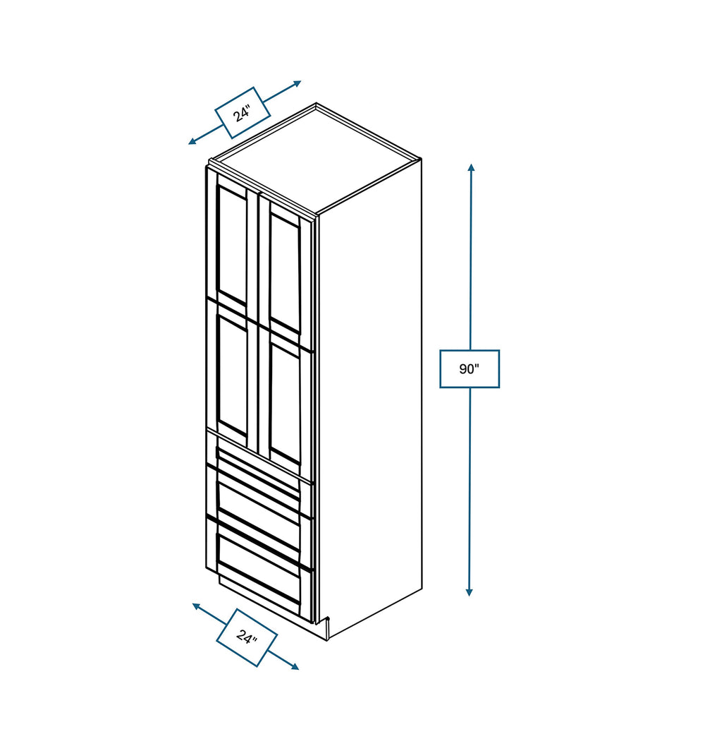 Malibu White 24 in. Wide x 24 in. Deep x 90 in. Tall - 3-Drawer Pantry Shaker Cabinet