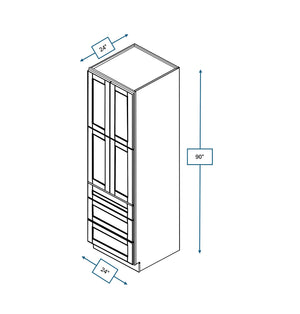 Malibu White 24 in. Wide x 24 in. Deep x 90 in. Tall - 3-Drawer Pantry Shaker Cabinet