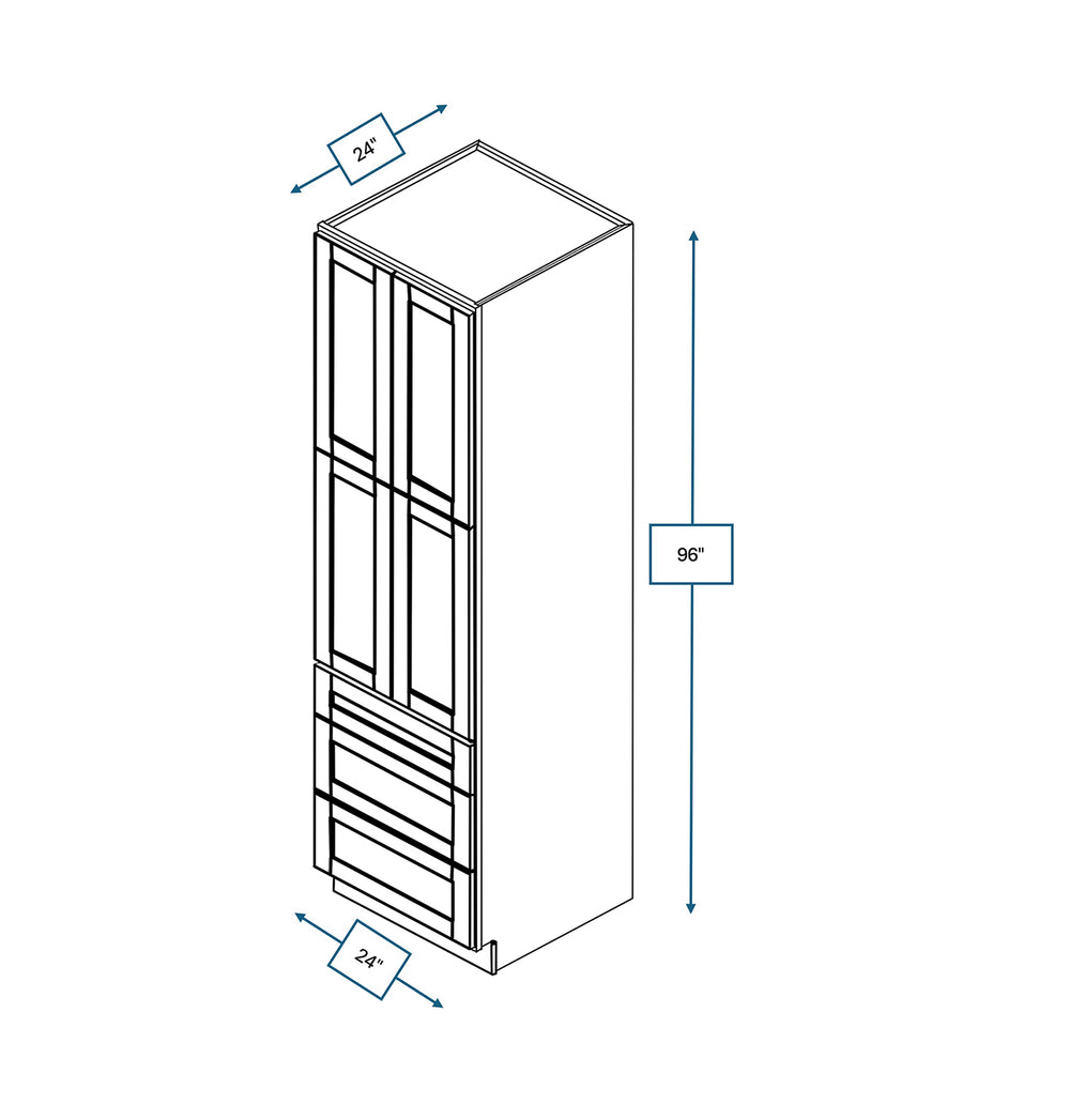 Malibu White 24 in. Wide x 24 in. Deep x 96 in. Tall - 3-Drawer Pantry Shaker Cabinet