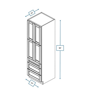 Malibu White 24 in. Wide x 24 in. Deep x 96 in. Tall - 3-Drawer Pantry Shaker Cabinet