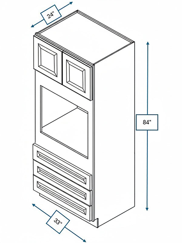 Broad Creek Blue Bevel Shaker 33 in. x 24 in. x 84 in. Double Oven Cabinet