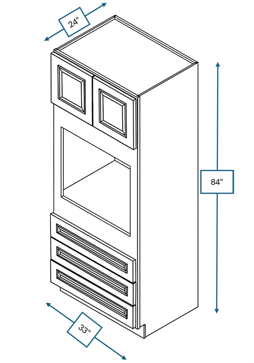 Chalet White Raised Panel 33 in. x 24 in. x 84 in. Double Oven Cabinet