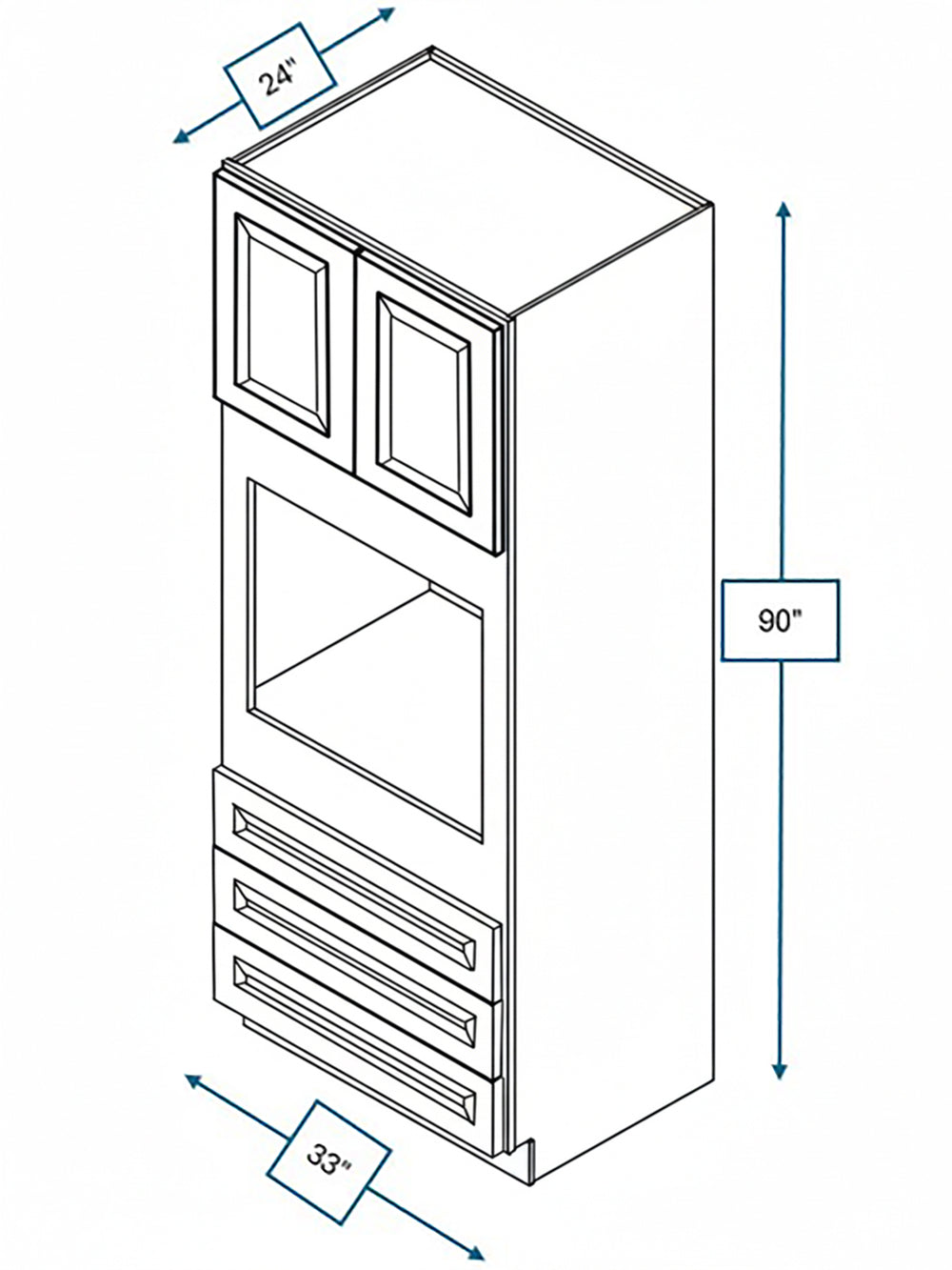 Broad Creek Blue Bevel Shaker 33 in. x 24 in. x 90 in. Double Oven Cabinet