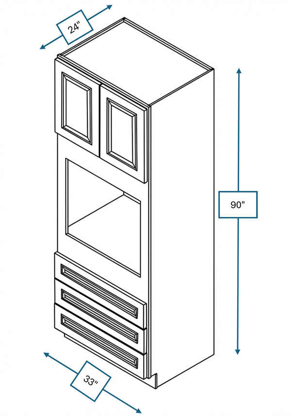 Knightsbridge Brown Raised Panel 33 in. x 24 in. x 90 in. Double Oven Cabinet