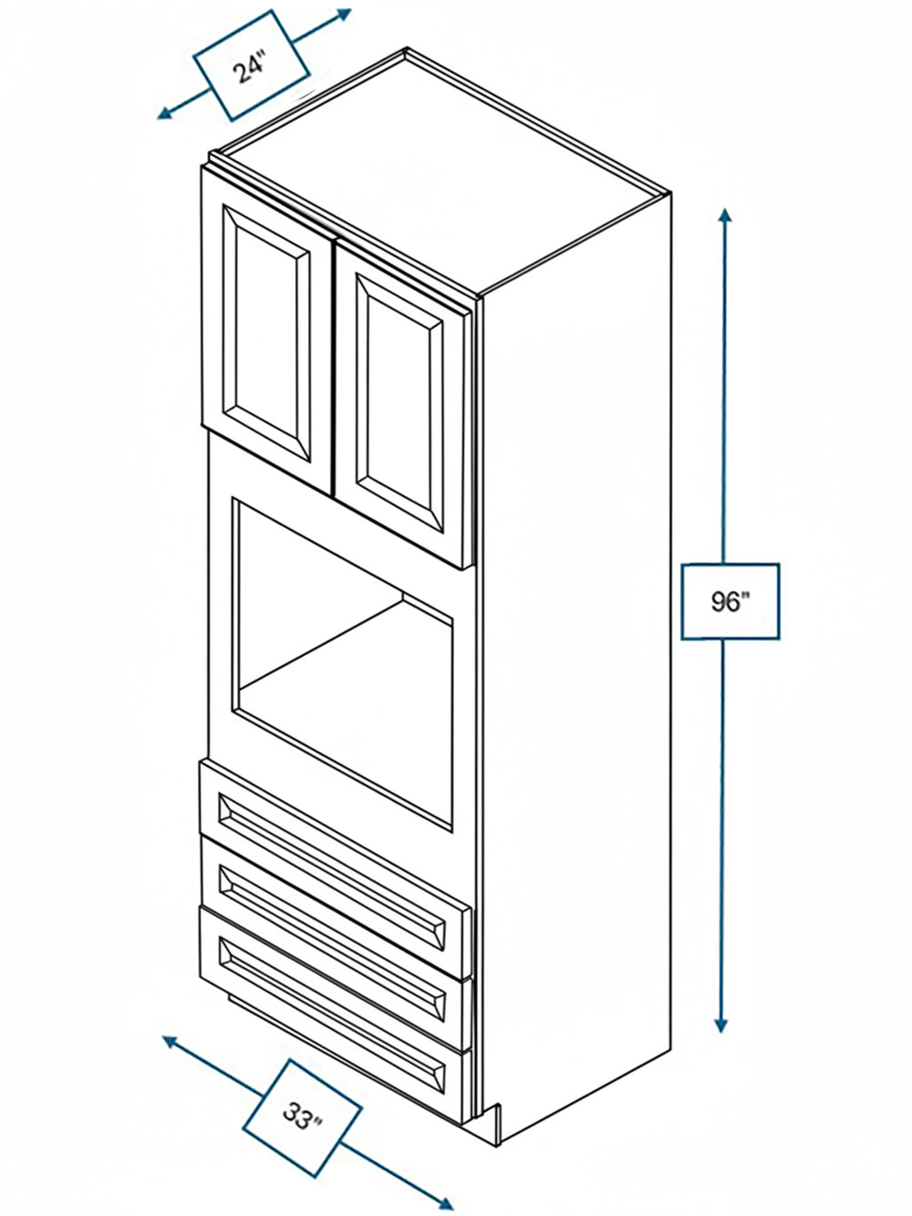 Broad Creek Blue Bevel Shaker 33 in. x 24 in. x 96 in. Double Oven Cabinet