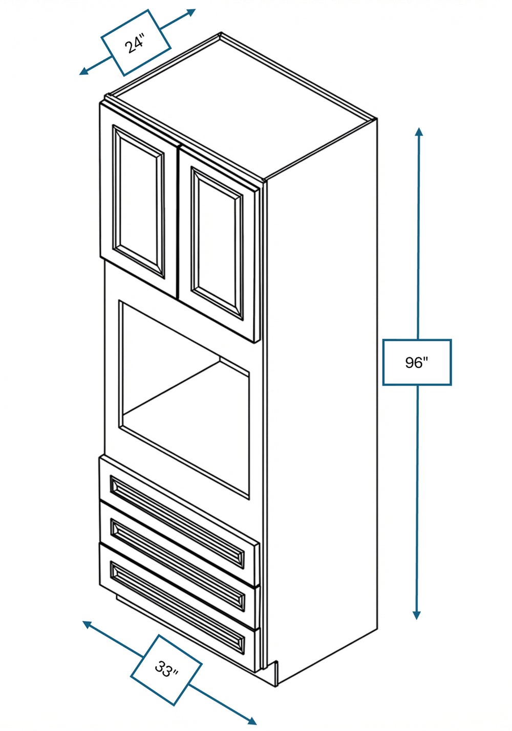 Knightsbridge Brown Raised Panel 33 in. x 24 in. x 96 in. Double Oven Cabinet