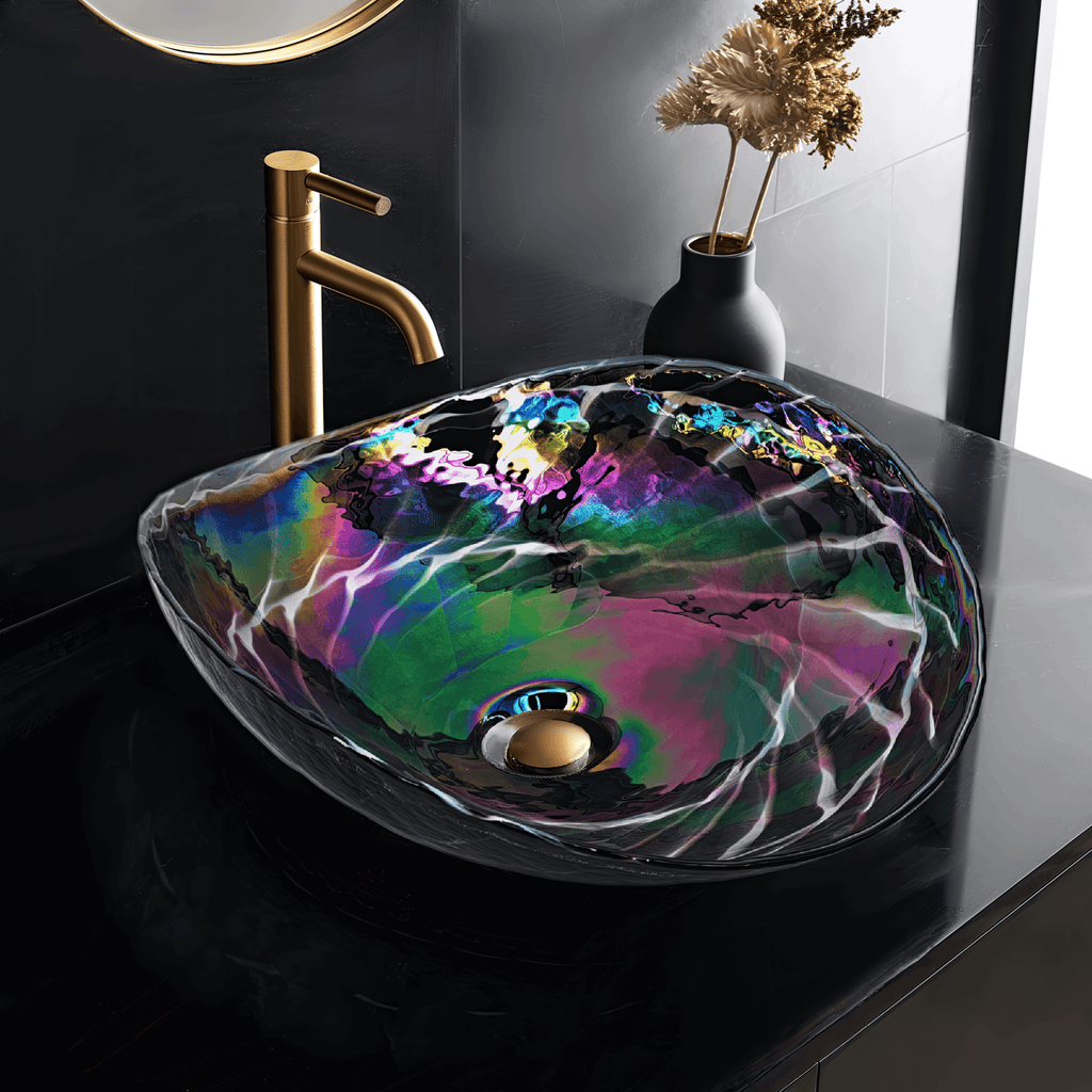 19 " Murano Glass Art Vessel Bathroom Sink Cosmic Black