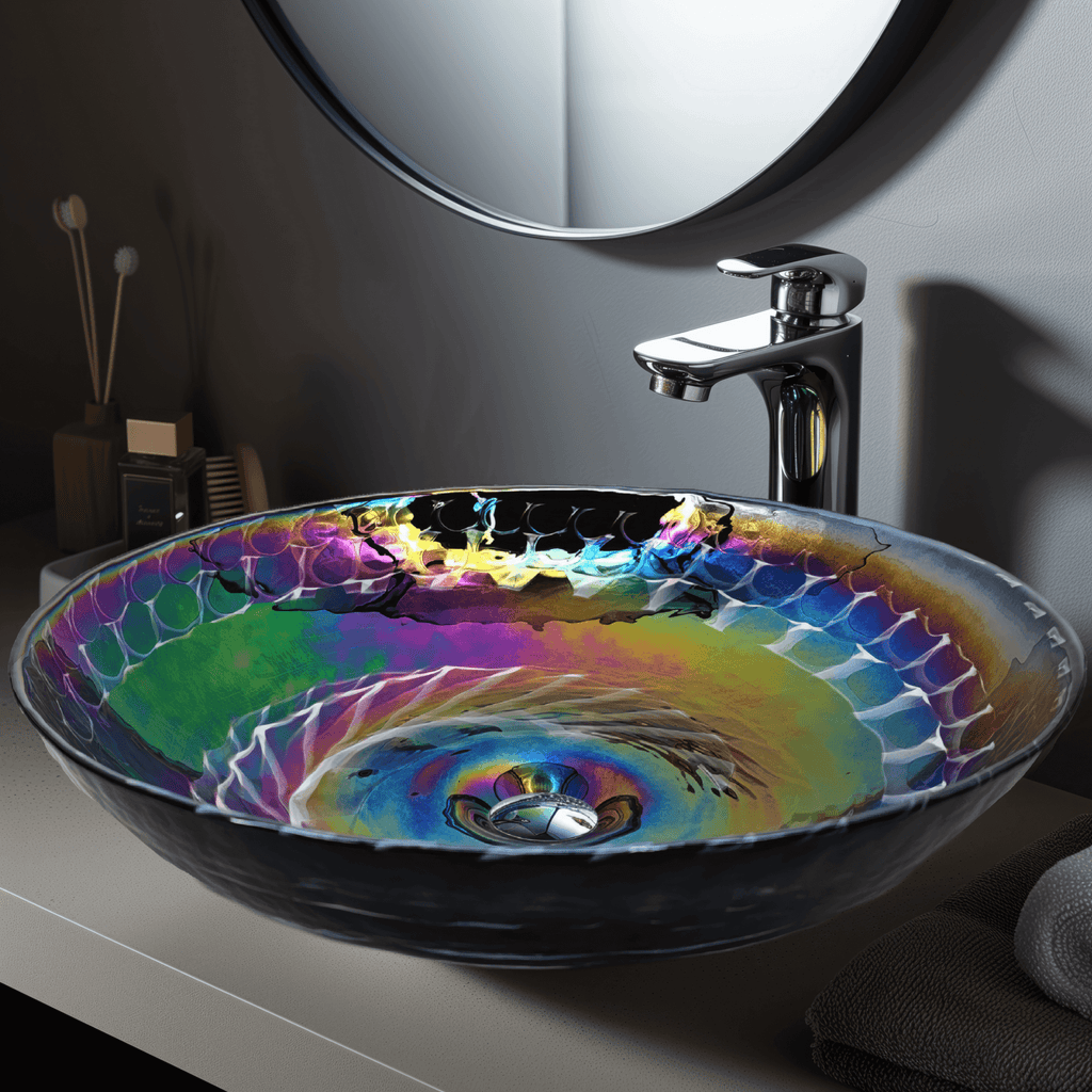 16 " Murano Glass Art Vessel Circle Bathroom Sink Cosmic Black