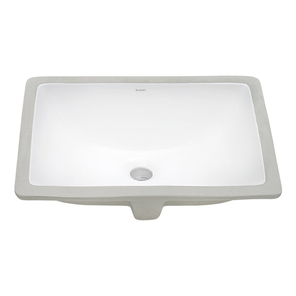 Vanity Sink 20 x 15 Undermount White Rectangular Porcelain Ceramic with Overflow