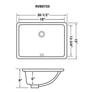 Vanity Sink 20 x 15 Undermount White Rectangular Porcelain Ceramic with Overflow