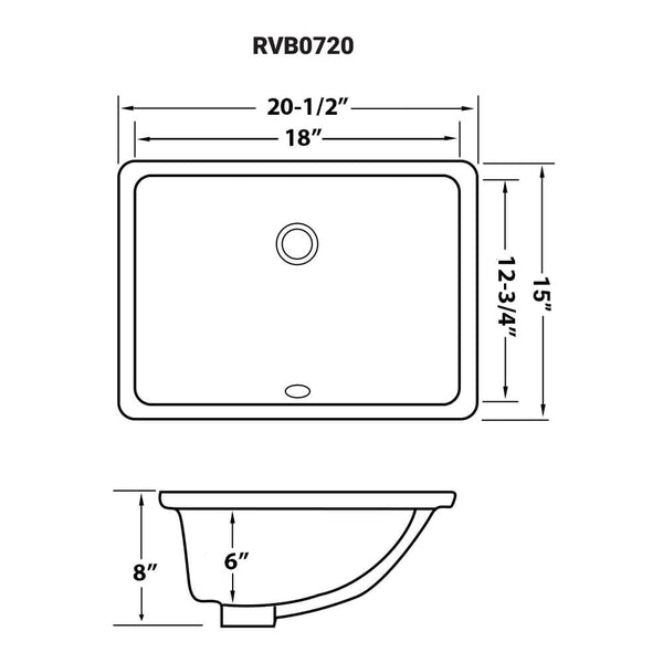Vanity Sink 20 x 15 Undermount White Rectangular Porcelain Ceramic with Overflow