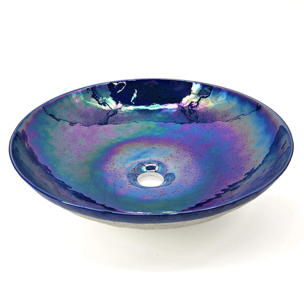 16 " Murano Glass Art Vessel Circle Bathroom Sink Celestial Blue