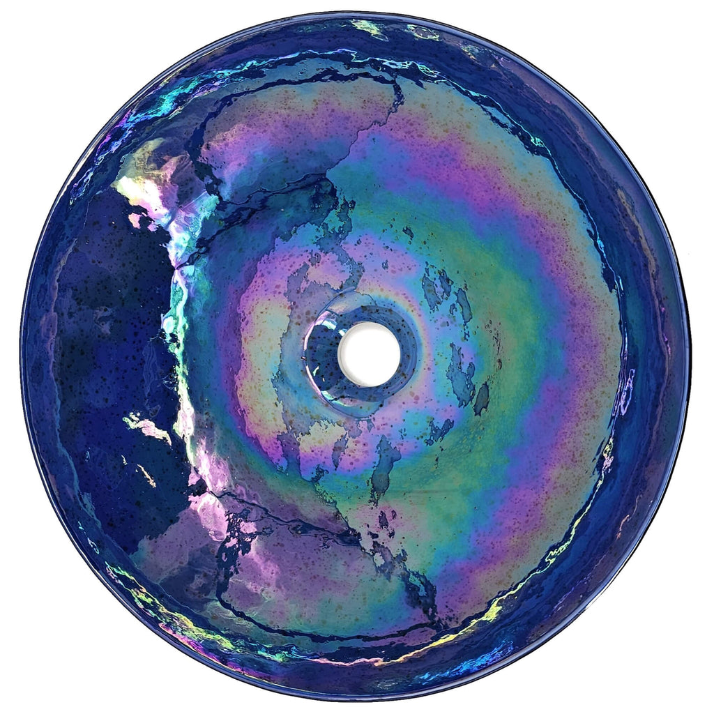 16 " Murano Glass Art Vessel Circle Bathroom Sink Celestial Blue