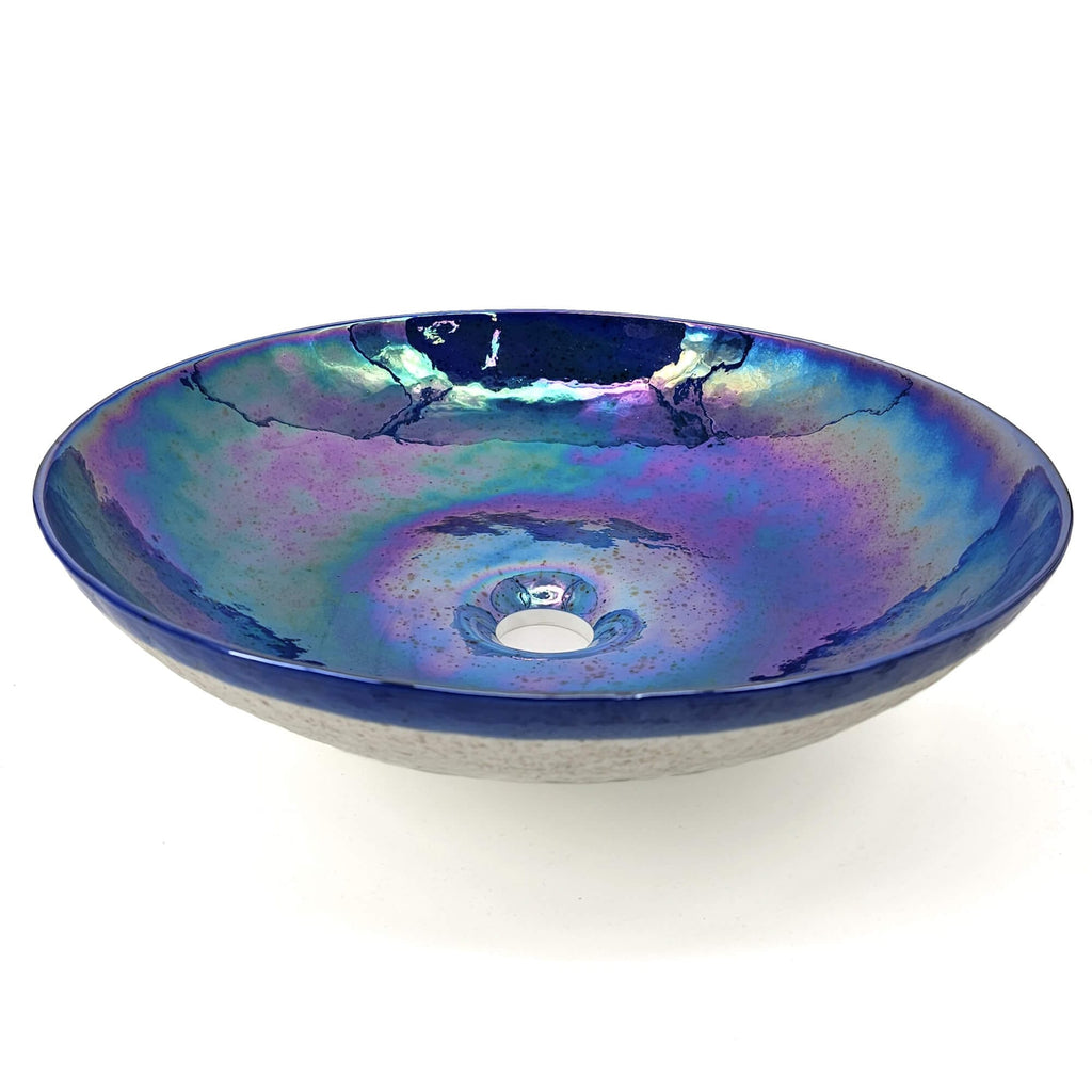 16 " Murano Glass Art Vessel Circle Bathroom Sink Celestial Blue