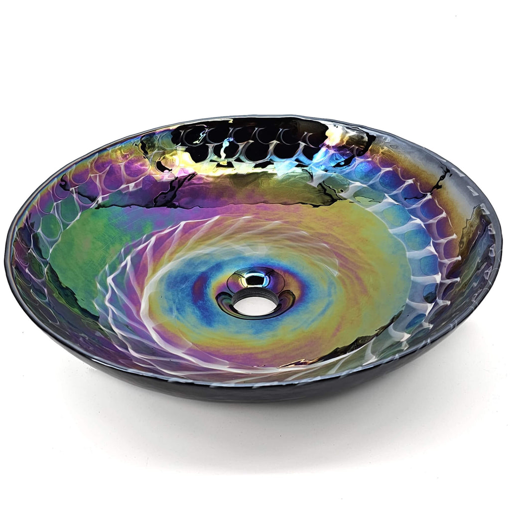 16 " Murano Glass Art Vessel Circle Bathroom Sink Cosmic Black