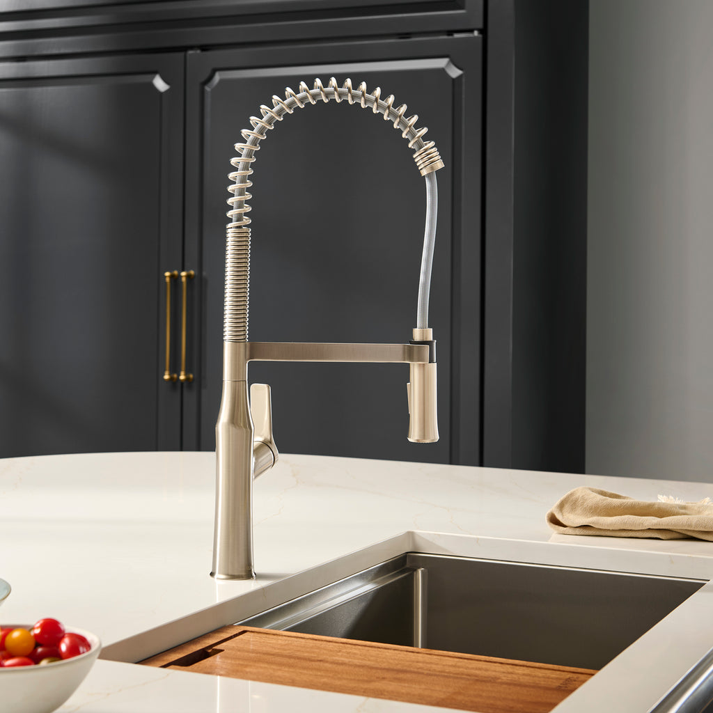 Seneca Brushed Nickel Single Handle Pull Down Kitchen Faucet with Pre-Rinse Sprayer - RVF1233BN