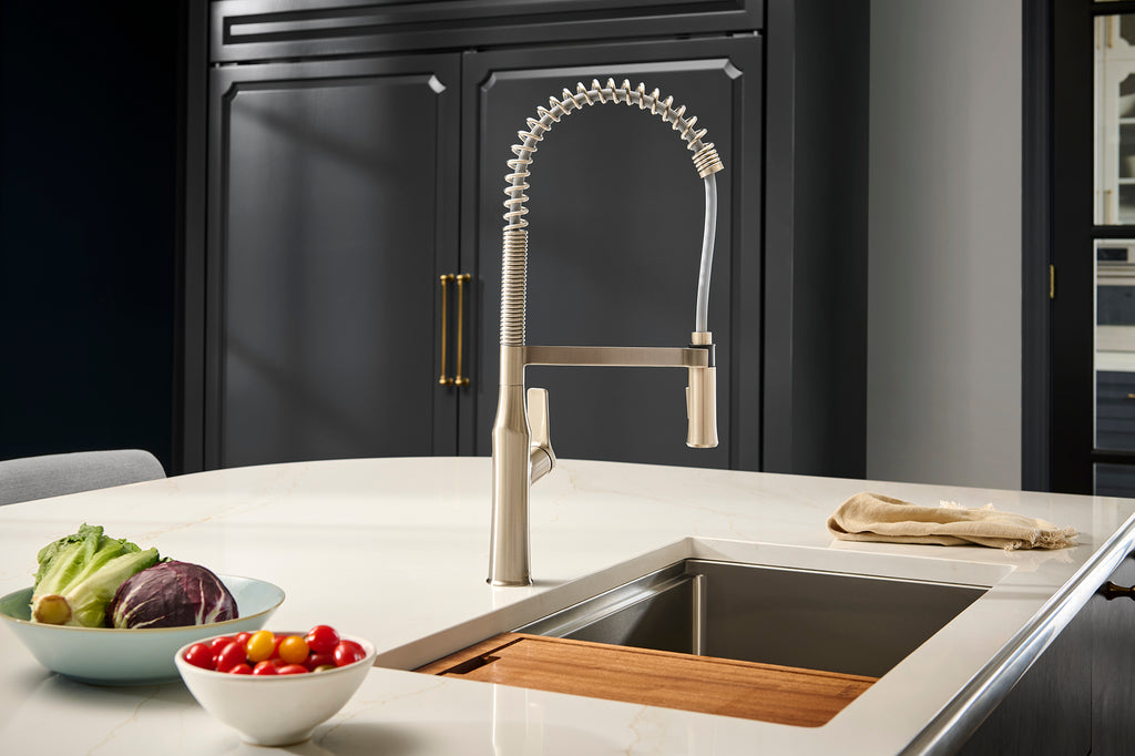 Seneca Brushed Nickel Single Handle Pull Down Kitchen Faucet with Pre-Rinse Sprayer - RVF1233BN