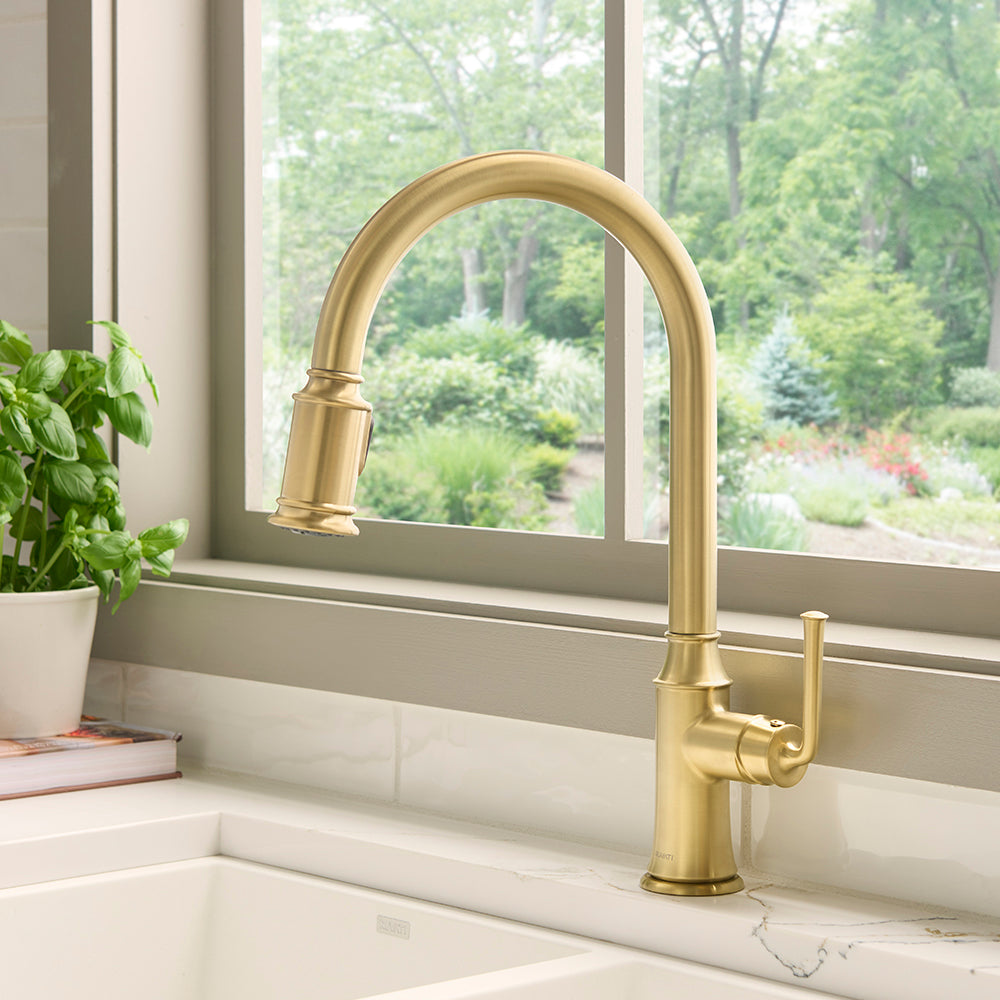 Simoni Brushed Gold Kitchen Faucet Single Handle with Pull Down Spray Hose - RVF1234SG