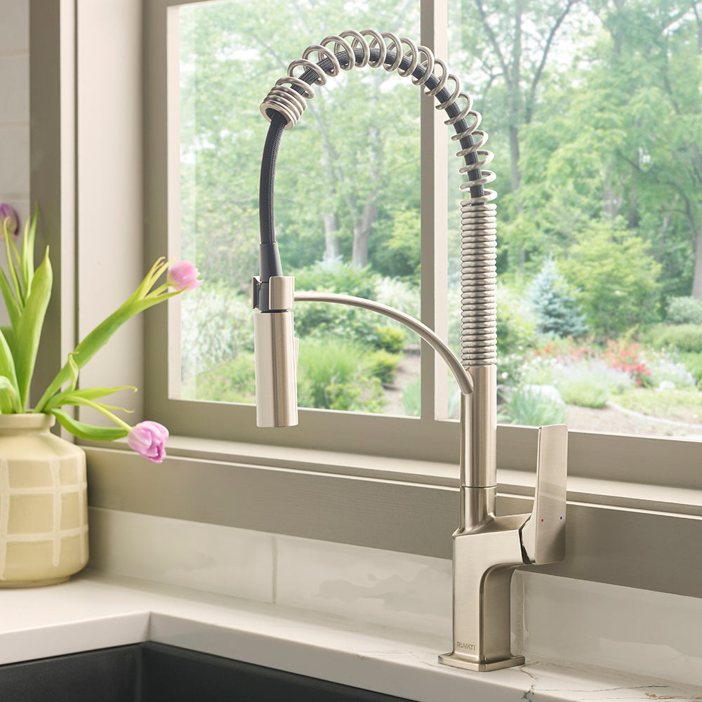 Seneca Brushed Nickel Single Handle Pull Down Kitchen Faucet with Pre-Rinse Sprayer - RVF1236BN