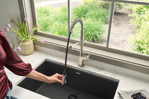 Seneca Brushed Nickel Single Handle Pull Down Kitchen Faucet with Pre-Rinse Sprayer - RVF1236BN