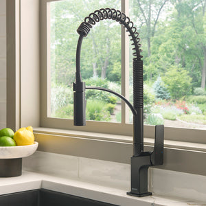 Seneca Matte Black Single Handle Pull Down Kitchen Faucet with Pre-Rinse Spray Hose - RVF1236MB