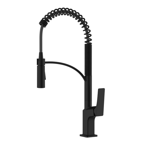 Seneca Matte Black Single Handle Pull Down Kitchen Faucet with Pre-Rinse Spray Hose - RVF1236MB