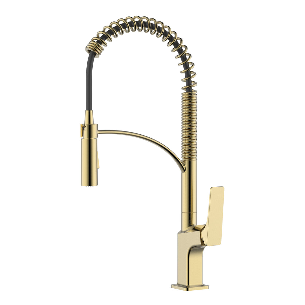 Seneca Brushed Gold Single Handle Pull Down Spring Kitchen Faucet with Pre-Rinse Sprayer - RVF1236SG