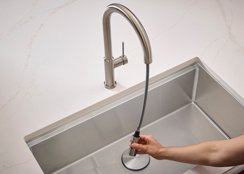 Vestia Brushed Nickel Single Handle Pull Down Kitchen Faucet with Sprayer - RVF1237BN