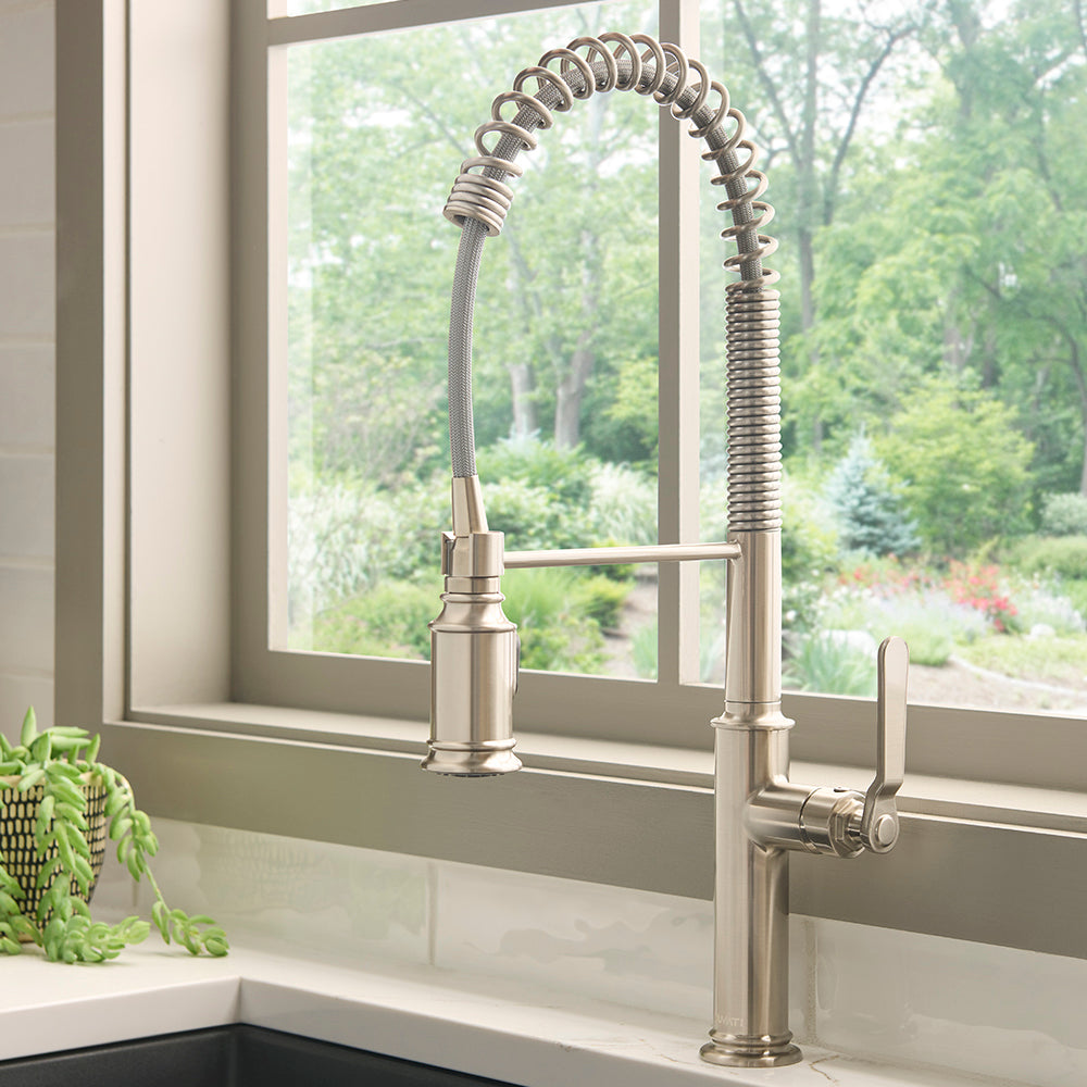 Bianca Single Handle Pull Down Pre-Rinse Kitchen Faucet with Sprayer in Brushed Nickel - RVF1238BN