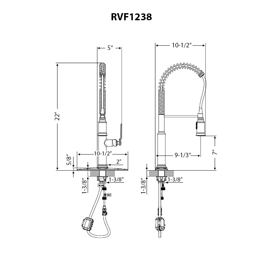 Bianca Single Handle Pull Down Pre-Rinse Kitchen Faucet with Sprayer in Brushed Nickel - RVF1238BN