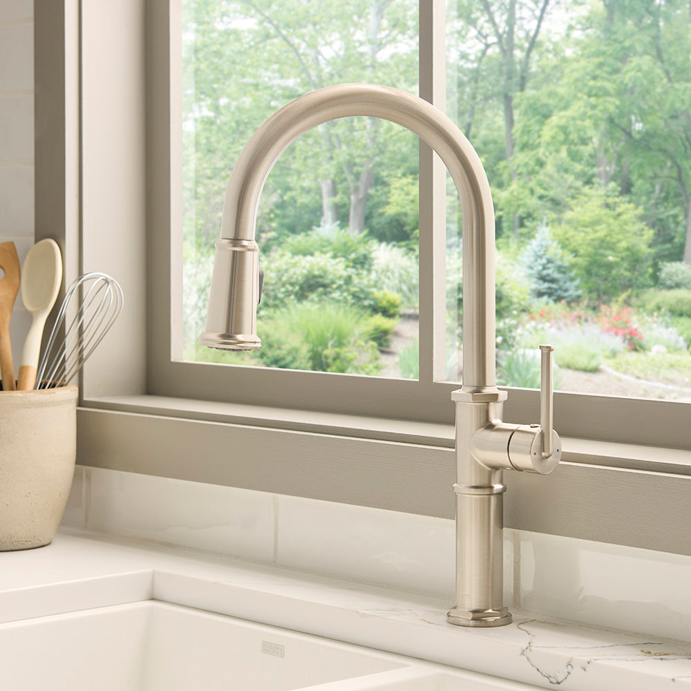 Idris Single Handle Pull Down Kitchen Faucet with Sprayer in Brushed Nickel - RVF1239BN