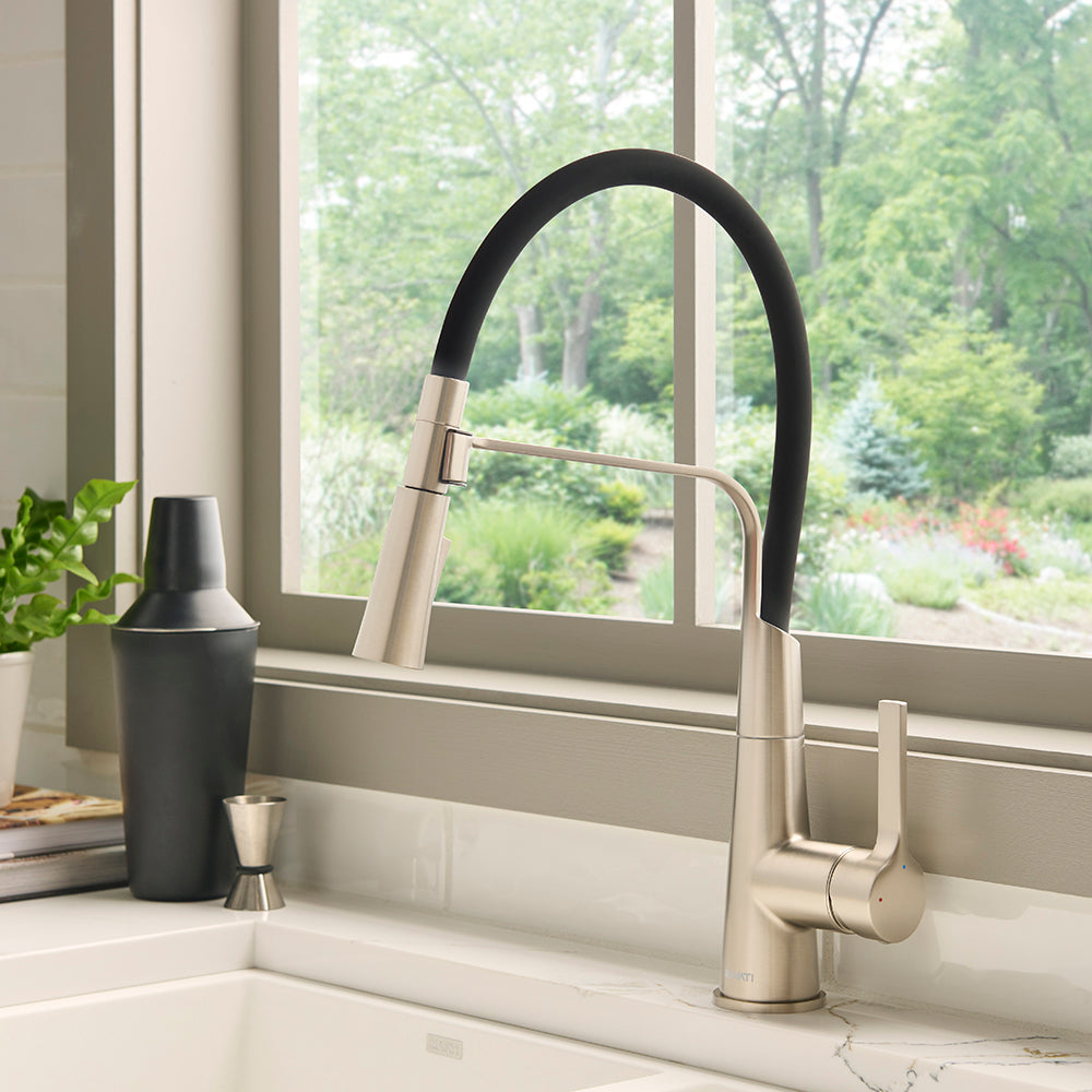 Carina Single Handle Flexible Sprayer Kitchen Faucet in Brushed Nickel and Black - RVF1242BN