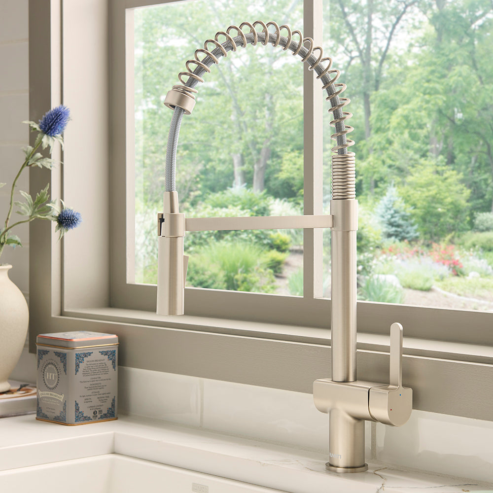 Seneca Single Handle Pull Down Kitchen Faucet with Pre-Rinse Sprayer in Brushed Nickel - RVF1243BN