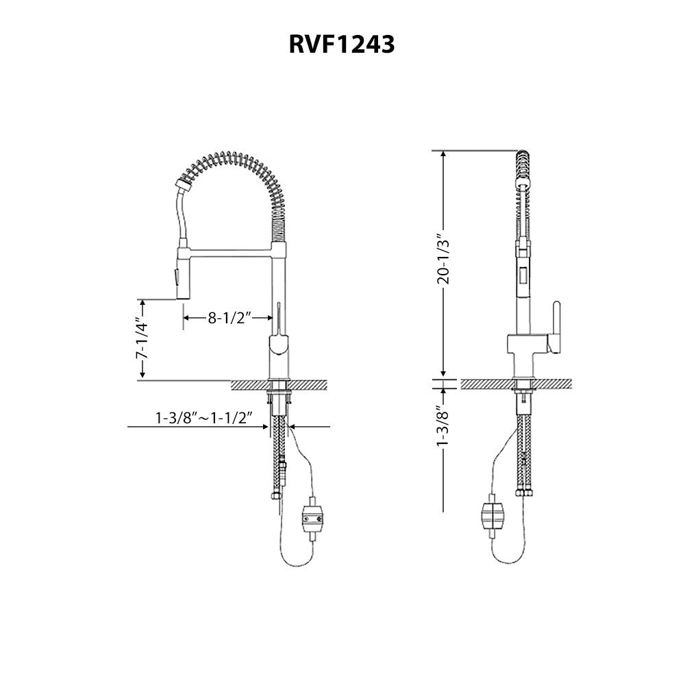 Seneca Single Handle Pull Down Kitchen Faucet with Pre-Rinse Sprayer in Brushed Nickel - RVF1243BN