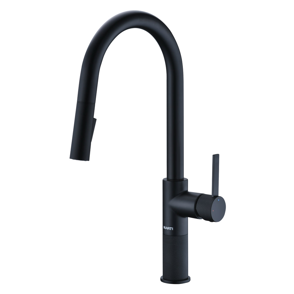 Isola Single Handle Pull Down Kitchen Faucet with Sprayer in Matte Black - RVF1248MB