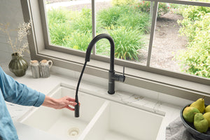 Isola Single Handle Pull Down Kitchen Faucet with Sprayer in Matte Black - RVF1248MB