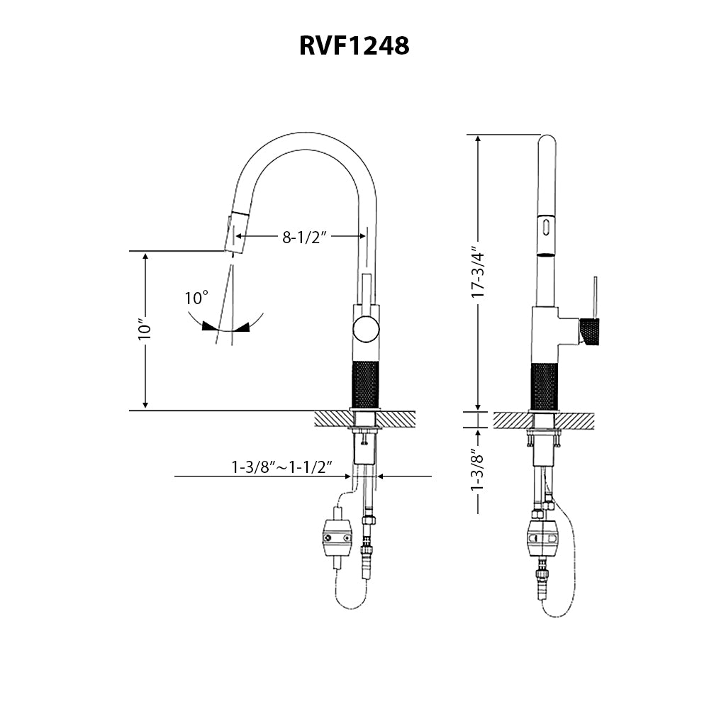 Isola Single Handle Pull Out Kitchen Faucet with Sprayer in Brushed Gold - RVF1248SG