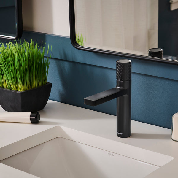 Emilio Single Handle Diamond Pattern Bathroom Faucet Round in Gunmental Black - RVF5133BL