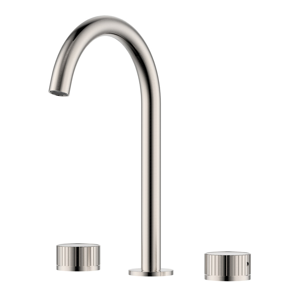 Athena Two Handle Stone Marble Inlay Fluted Widespread Bathroom Faucet in Brushed Nickel - RVF5232BN