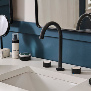 Athena Two Handle Stone Marble Inlay Grooved Widespread Bathroom Faucet in Matte Black- RVF5232MB